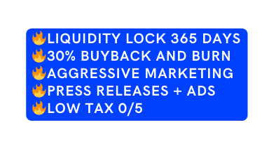 LIQUIDITY LOCK 365 DAYS 30 BUYBACK AND BURN AGGRESSIVE MARKETING PRESS RELEASES ADS LOW TAX 0 5