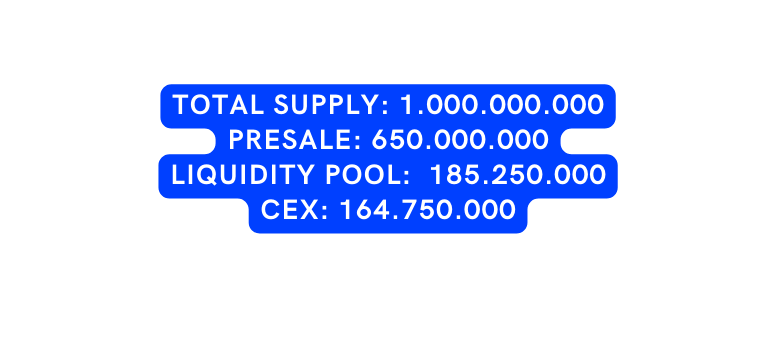 total supply 1 000 000 000 presale 650 000 000 liquidity pool 185 250 000 cex 164 750 000